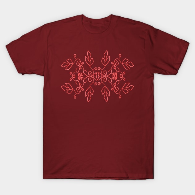 Red ornament with leaves T-Shirt by Evgeniya